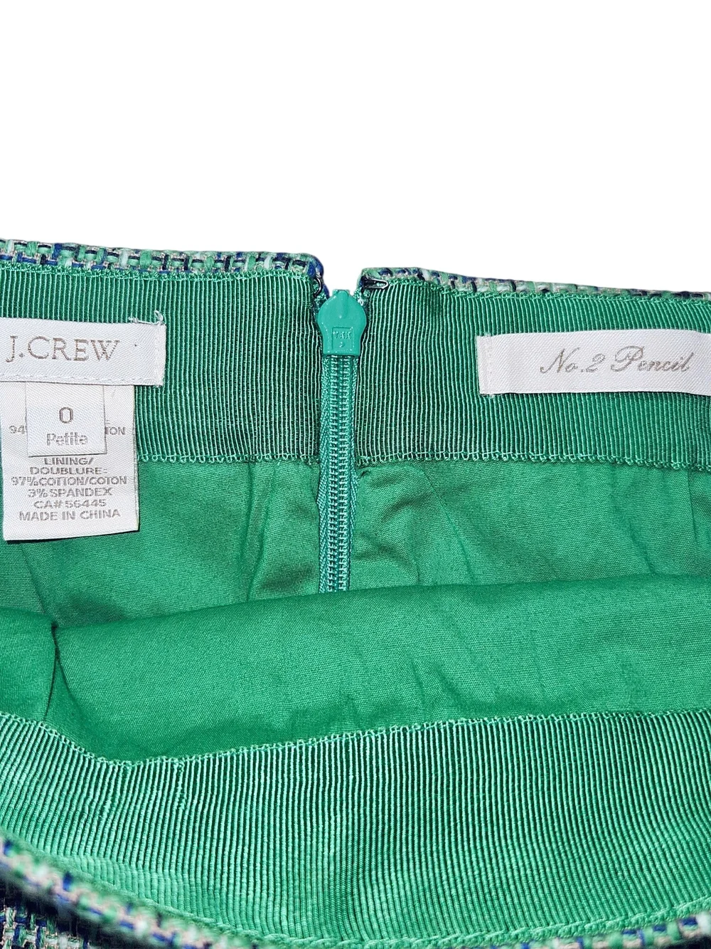 J. Crew No. 2 Pencil Green Blue Black & White Tweed Pencil Skirt 0 Petite